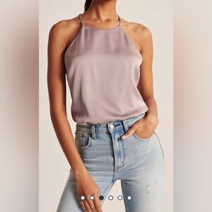 Abercrombie Satin High-Neck Essential Tie Back Bodysuit Cream, size S, like new!